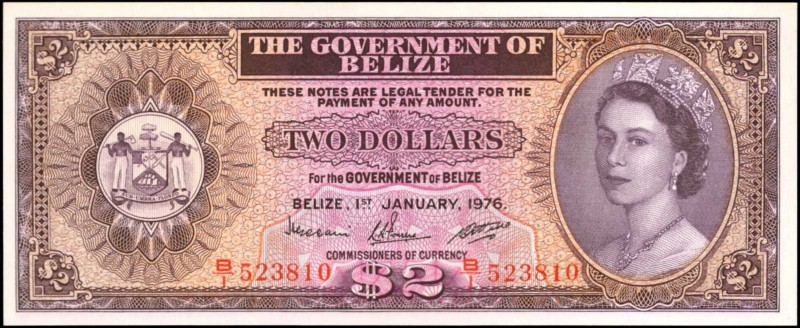 BELIZE. Government of Belize. 2 Dollars, 1976. P-34c. About Uncirculated.
Vivid...