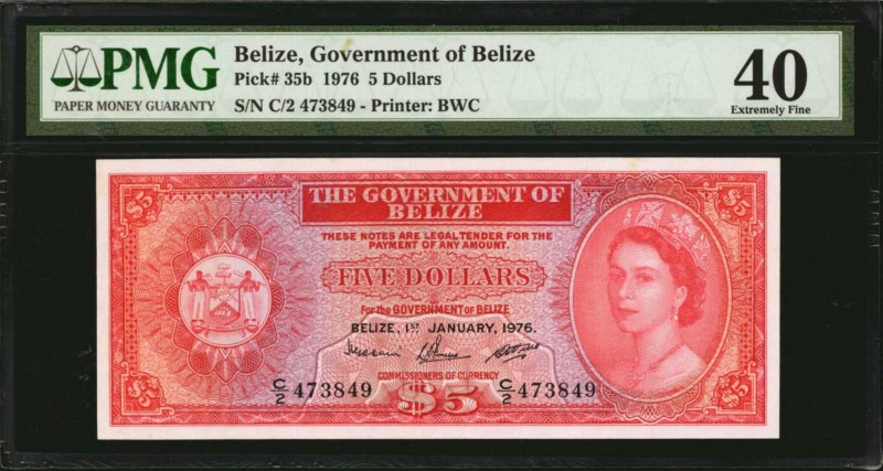 BELIZE. Government of Belize. 5 Dollars, 1976. P-35b. PMG Extremely Fine 40.
Pe...