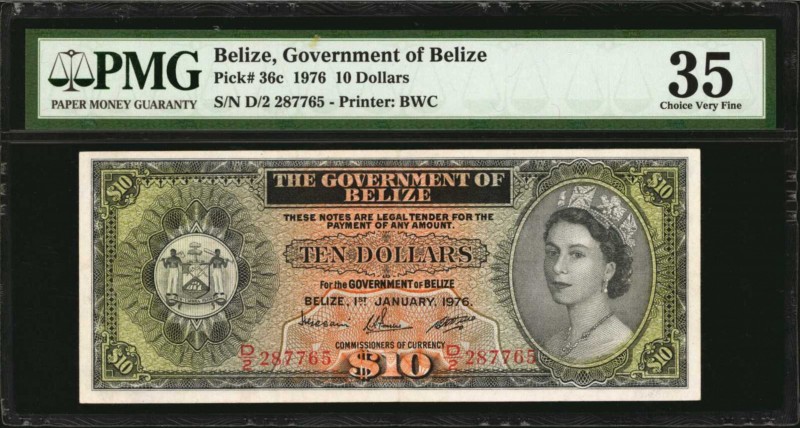 BELIZE. Government of Belize. 10 Dollars, 1976. P-36c. PMG Choice Very Fine 35....