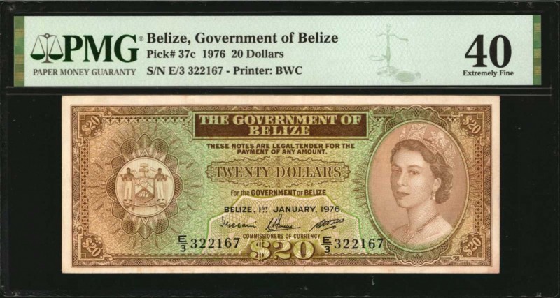 BELIZE. Government of Belize. 20 Dollars, 1976. P-37c. PMG Extremely Fine 40.
P...