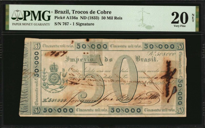 BRAZIL. Trocos de Cobre. 50 Mil Reis, ND (1833). P-A156a. PMG Very Fine 20 Net. ...