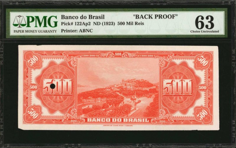 BRAZIL. Banco do Brasil. 500 Mil Reis, ND (1923). P-122Ap2. Back Proof. PMG Choi...