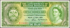 BRITISH HONDURAS. Government of British Honduras. 1 Dollar, 1965. P-28b. Uncirculated.
An attractive 1965 dated British Honduras 1 Dollar note, found...