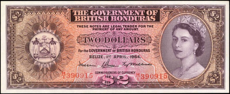 BRITISH HONDURAS. Government of British Honduras. 2 Dollars, 1964. P-29b. About ...