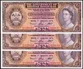 BRITISH HONDURAS. Government of British Honduras. 2 Dollars, 1973. P-29c. Consecutive. About Uncirculated.
A consecutive trio of About Uncirculated 2...