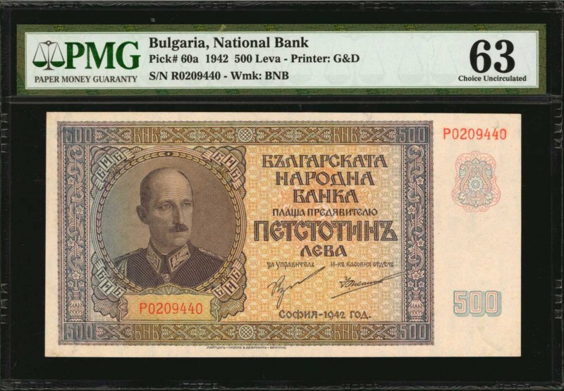 BULGARIA. National Bank of Bulgaria. 500 Leva, 1942. P-60a. PMG Choice Uncircula...