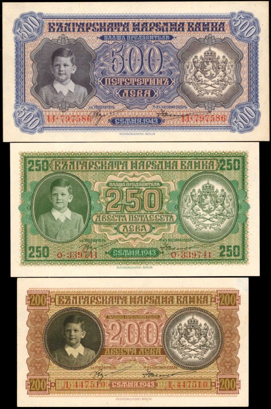 BULGARIA. Banque Nationale de Bulgarie. 200 to 500 Leva, 1943. P-64a, 65a & 66a....