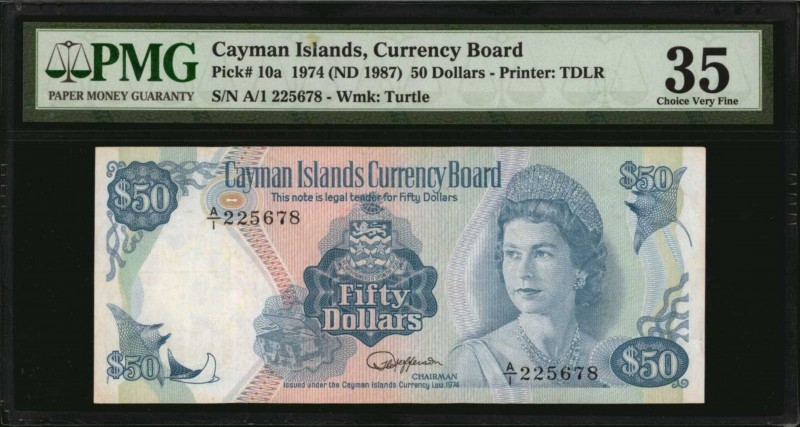 CAYMAN ISLANDS. Currency Board. 50 Dollars, 1974 (ND 1987). P-10a. PMG Choice Ve...