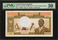 CENTRAL AFRICAN REPUBLIC. Banque des Etats de l'Afrique Centrale. 10,000 Francs, ND (1978). P-8. PMG About Uncirculated 50.
Highest denomination of B...