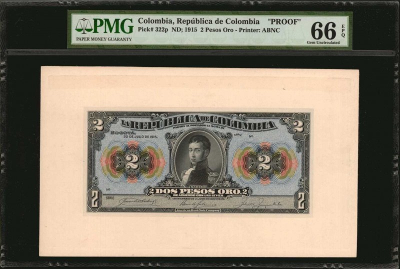 COLOMBIA. Republica de Colombia. 2 Pesos Oro, ND (1915). P-322p. Front & Back Pr...