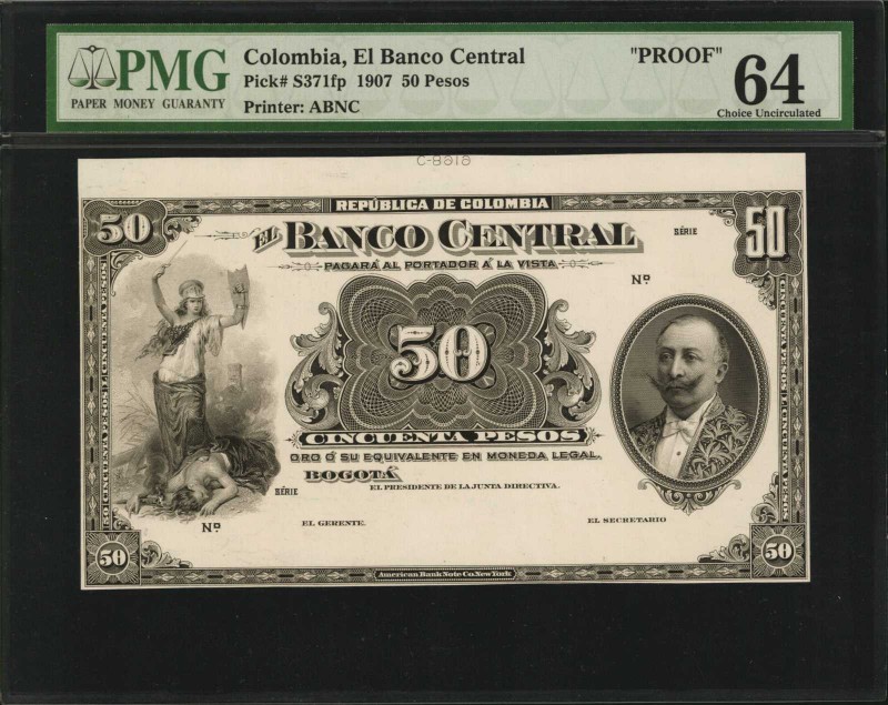 COLOMBIA. El Banco Central. 50 Pesos, 1907. P-S371FP. Proof. PMG Choice Uncircul...