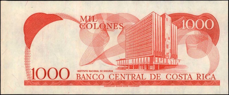 COSTA RICA. Banco Central de Costa Rica. 1000 Colones on 10 Bolivares, 1986. P-U...