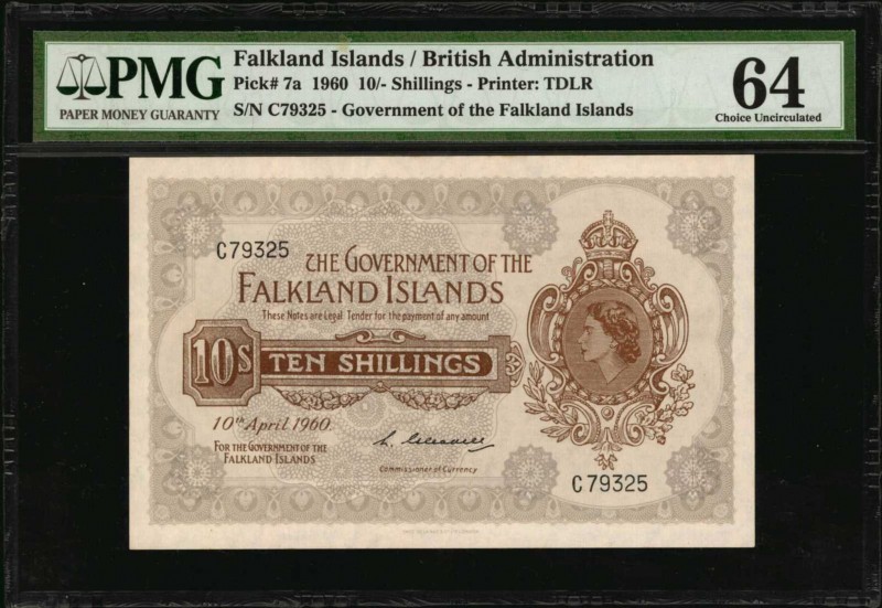 FALKLAND ISLANDS. British Administration. 10 Shillings, 1960. P-7a. PMG Choice U...