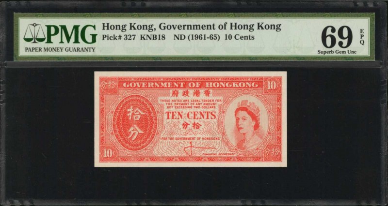 HONG KONG. Government of Hong Kong. 10 Cents, ND (1961-65). P-327. PMG Superb Ge...