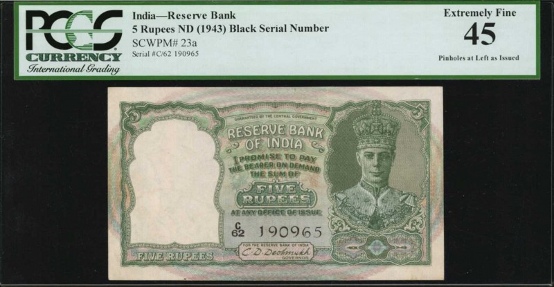 INDIA. Reserve Bank. 5 Rupees, ND (1943). P-23a. PCGS Currency Extremely Fine 45...