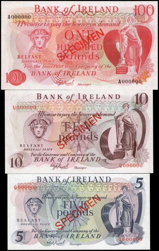 IRELAND, NORTHERN. Bank of Ireland. 5 to 100 Pounds, No Date. P-62s to 64s. Spec...