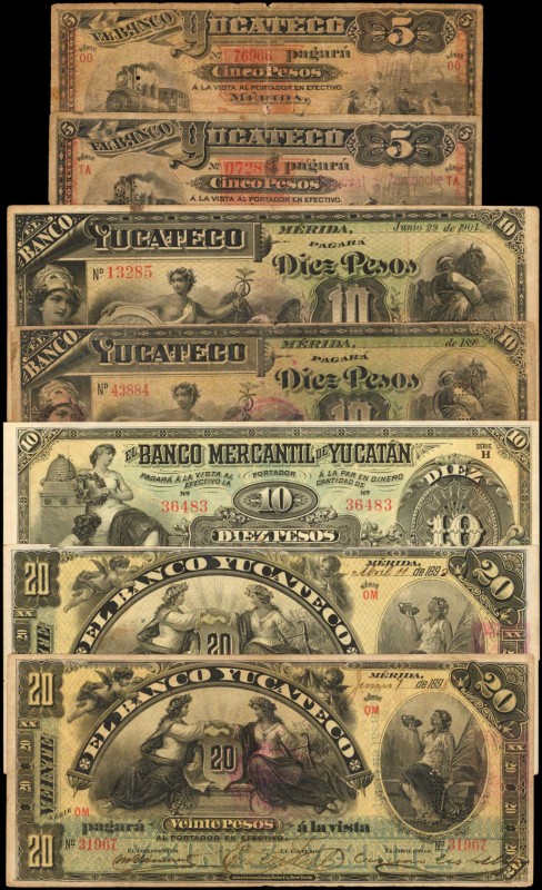 MEXICO. Banco Yucateco & Banco Mercantil de Yucatan. 5 to 20 Pesos, ND. P-S467 t...