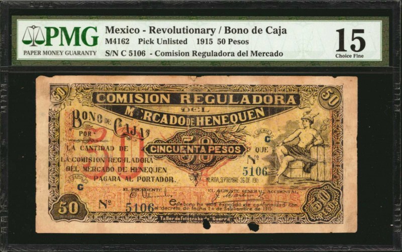 MEXICO--REVOLUTIONARY. Commission Reguladora del Mercado. 50 Pesos, 1915. P-Unli...