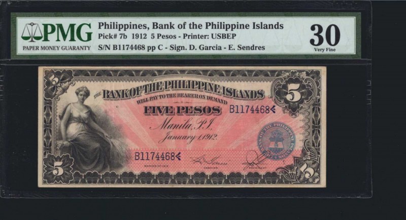 PHILIPPINES. Bank of the Philippine Islands. 5 Pesos, 1912. P-7b. PMG Very Fine ...