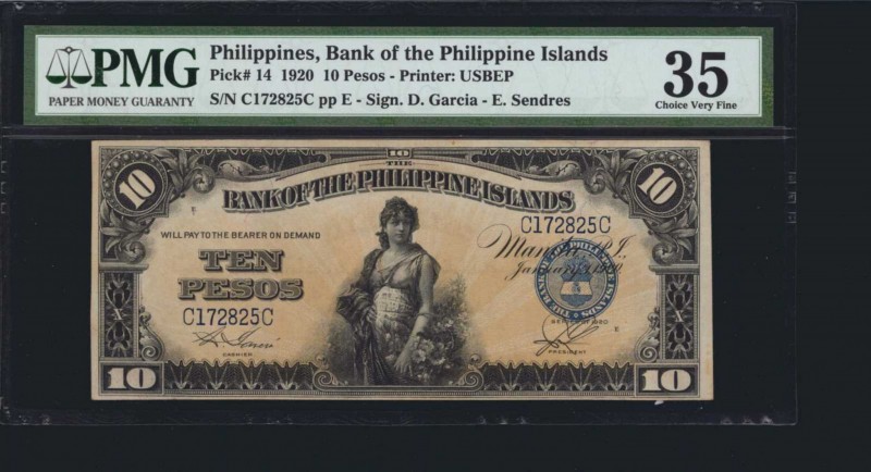 PHILIPPINES. Bank of the Philippine Islands. 10 Pesos, 1920. P-14. PMG Choice Ve...