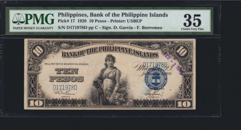 PHILIPPINES. Bank of the Philippine Islands. 10 Pesos, 1928. P-17. PMG Choice Ve...