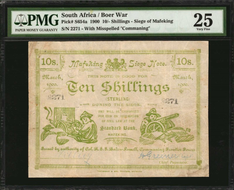 SOUTH AFRICA. Siege of Mafeking. 10 Shillings, 1900. P-S654a. Boer War. PMG Very...