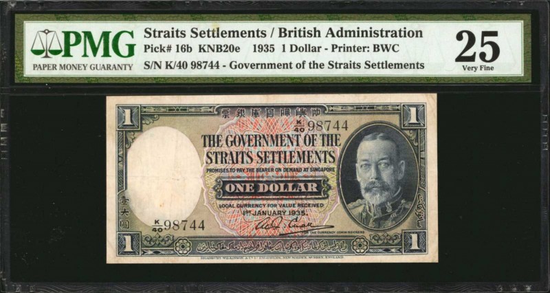 STRAITS SETTLEMENTS. British Administration. 1 Dollar, 1935. P-16b. PMG Very Fin...