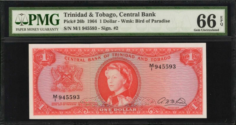 TRINIDAD & TOBAGO. Central Bank. 1 Dollar, 1964. P-26b. PMG Gem Uncirculated 66 ...