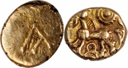 CELTIC BRITAIN. Atrebates & Regni. Commius. AV 1/4 Stater (1.21 gms), Southern mint, ca. 30-25 B.C. NEARLY EXTREMELY FINE.
Van Arsdell-353-5; S-67 AB...