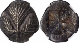 SICILY. Selinos. AR Didrachm, ca. 540-515 B.C. NGC VF. Edge Marks.
HGC-2. 1209. Obverse: Selinon leaf, with pellet to left and right of stem; Reverse...