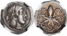 SICILY. Syracuse. Second Democracy, 466-406 B.C. AR Litra, ca. 466-460 B.C. NGC Ch VF.
Boehringer Series-XIIIa; HGC-2, 1375. Obverse: Head of Arethou...