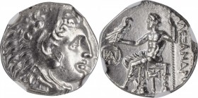 MACEDON. Kingdom of Macedon. Demetrios I Poliorketes, 306-283 B.C. AR Drachm (4.18 gms), Miletos Mint, ca. A.D. 295/4 B.C. NGC MS, Strike: 4/5 Surface...
