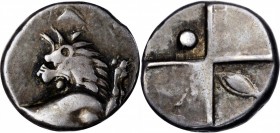 THRACE. Thracian Chersonesos. AR Hemidrachm (2.42 gms), ca. 386-338 B.C. CHOICE VERY FINE.
SNG Manchester-776; HGC-3.2, 1437. Obverse: Forepart of li...
