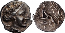 EUBOIA. Histiaia. AR Tetrobol (2.25 gms), 3rd-2nd Centuries B.C. NEARLY EXTREMELY FINE.
BCD Euboia-394; HGC-4, 1524. Obverse: Wreathed head of the ny...