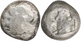 CARIA. Kaunos. AR Stater, ca. 470-450 B.C. NEARLY VERY FINE.
Rosen-619. Obverse: Winged female figure in kneeling-running stance left, head right / B...
