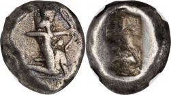 PERSIA. Achaemenidae. Darios I to Xerxes I, ca. 505-480 B.C. AR Siglos, Sardes Mint. NGC Ch F.
Carradice Type-II; Sunrise-21. Obverse: Persian king o...