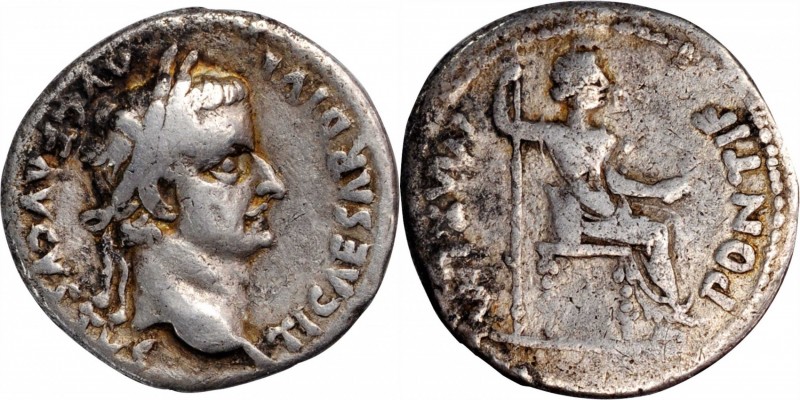 TIBERIUS, A.D. 14-37. AR Denarius (3.54 gms), Lugdunum Mint, A.D. 36-37. VERY FI...