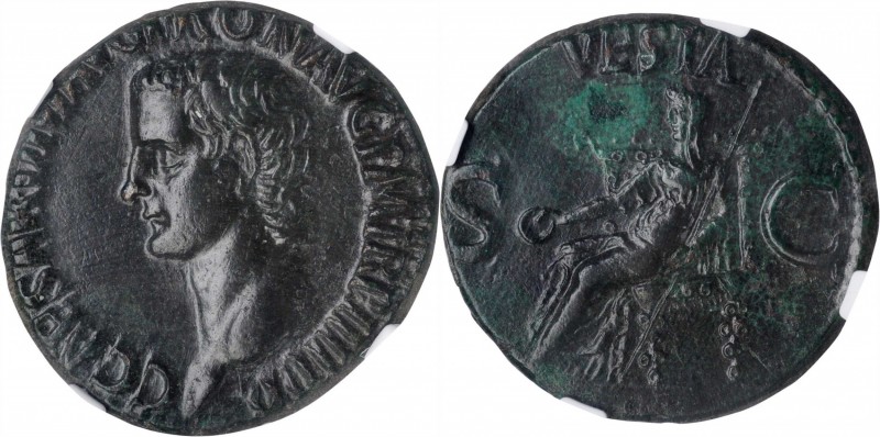 CALIGULA, A.D. 37-41. AE As (10.25 gms), Rome Mint, A.D. 40-41. NGC Ch EF, Strik...