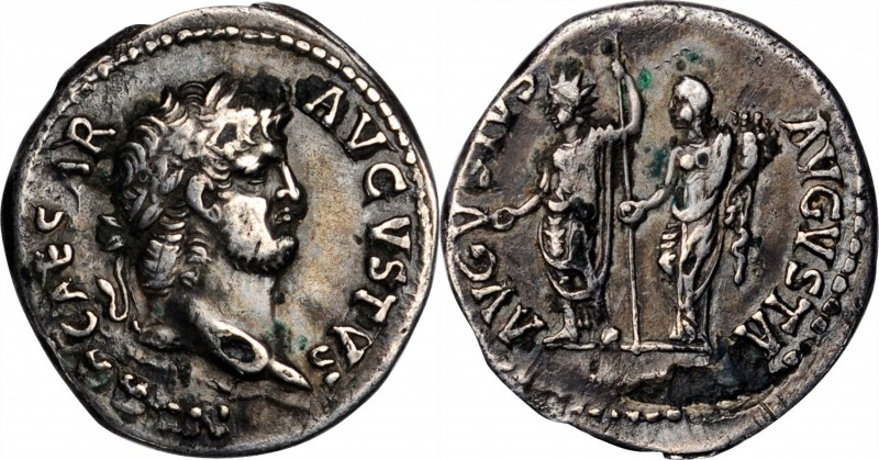 NERO, A.D. 54-68. Fourree Denarius (2.55 gms), imitating Rome Mint, ca. A.D. 64-...