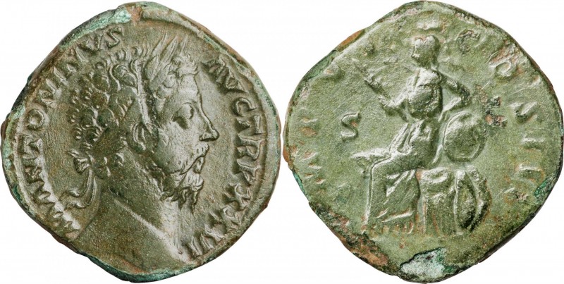 MARCUS AURELIUS, A.D. 161-180. AE Sestertius, Rome Mint, A.D. 172. NEARLY VERY F...