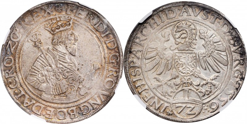 AUSTRIA. Taler, 1556. Hall Mint. Ferdinand I. NGC AU-55.
Dav-8027. Reverse die ...