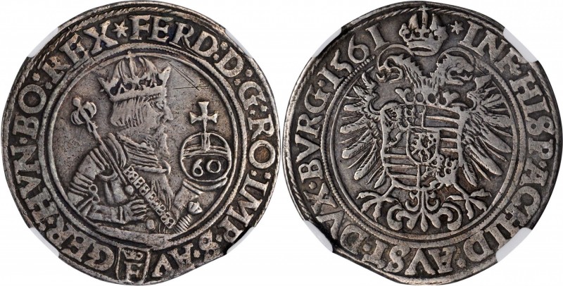 AUSTRIA. GuldenTaler, 1561. Prague Mint. Ferdinand I. NGC EF Details--Obverse Sc...