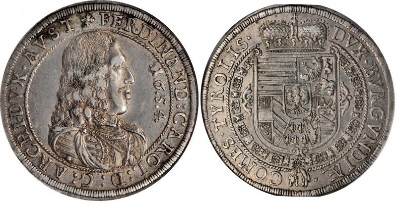 AUSTRIA. Taler, 1654. Hall Mint. Ferdinand Charles. NGC AU-53.
Dav-3367; KM-933...