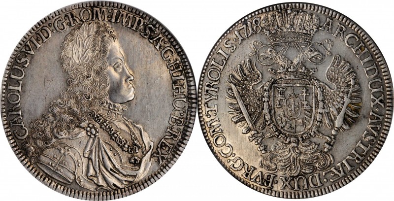 AUSTRIA. Taler, 1718/7. Hall Mint. Charles VI. NGC AU-58.
Dav-1051; KM-1570. A ...