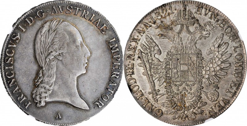 AUSTRIA. Taler, 1821-A. Franz I. NGC AU-58.
KM-2162; Dav-7; Mont-103. A decentl...