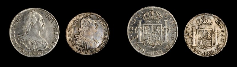 CHILE. Spanish Colonial Silver Pair (2 Pieces), 1796 & 1813. Santiago Mint. Aver...