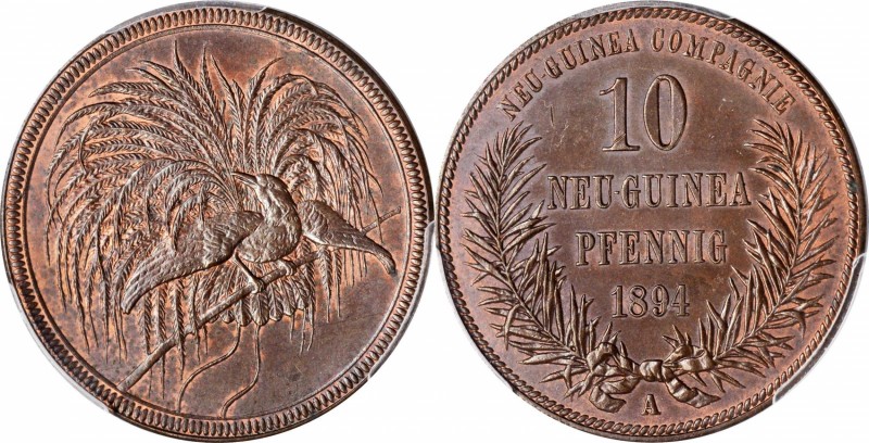 GERMAN NEW GUINEA. 10 Pfennig, 1894-A. Berlin Mint. Wilhelm II. PCGS MS-64 Brown...