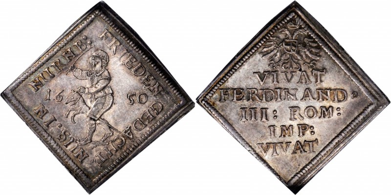 GERMANY. Nurnberg. Silver Klippe Medal, 1650. Ferdinand II. NGC MS-65.
Erlanger...