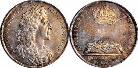 GREAT BRITAIN. James II Coronation Silver Medal, 1685. PCGS AU-55 Gold Shield.
MI-605/5; Eimer-273. By J. Roettiers. Obverse: Laureate and draped bus...