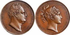 GREAT BRITAIN. William IV & Adelaide Coronation Bronze Medal, 1831. London Mint. PCGS SPECIMEN-63 Gold Shield.
BHM-1475; Eimer-1251. By W. Wyon. Obve...